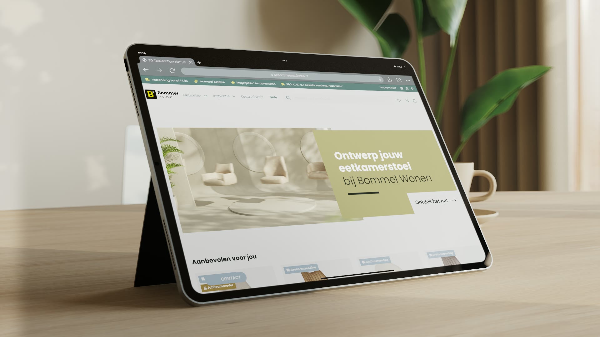 De stoelenconfigurator van Bommel Wonen op een tablet.
