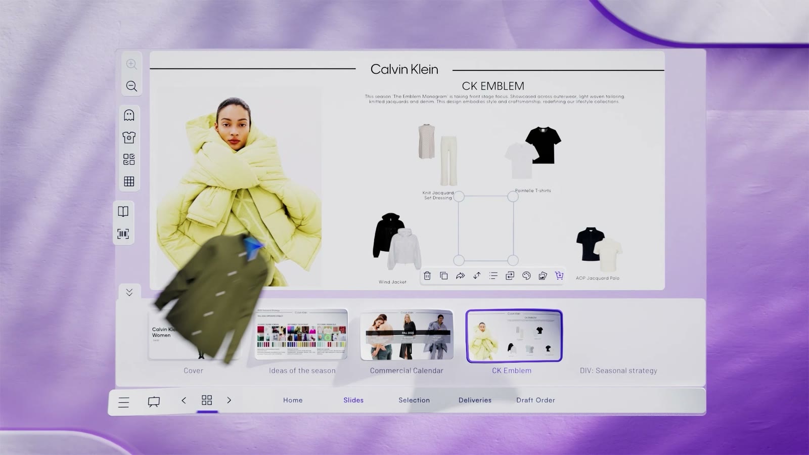 De Calvin Klein-showroom in Prana, met een shirt dat de presentatie in vliegt.