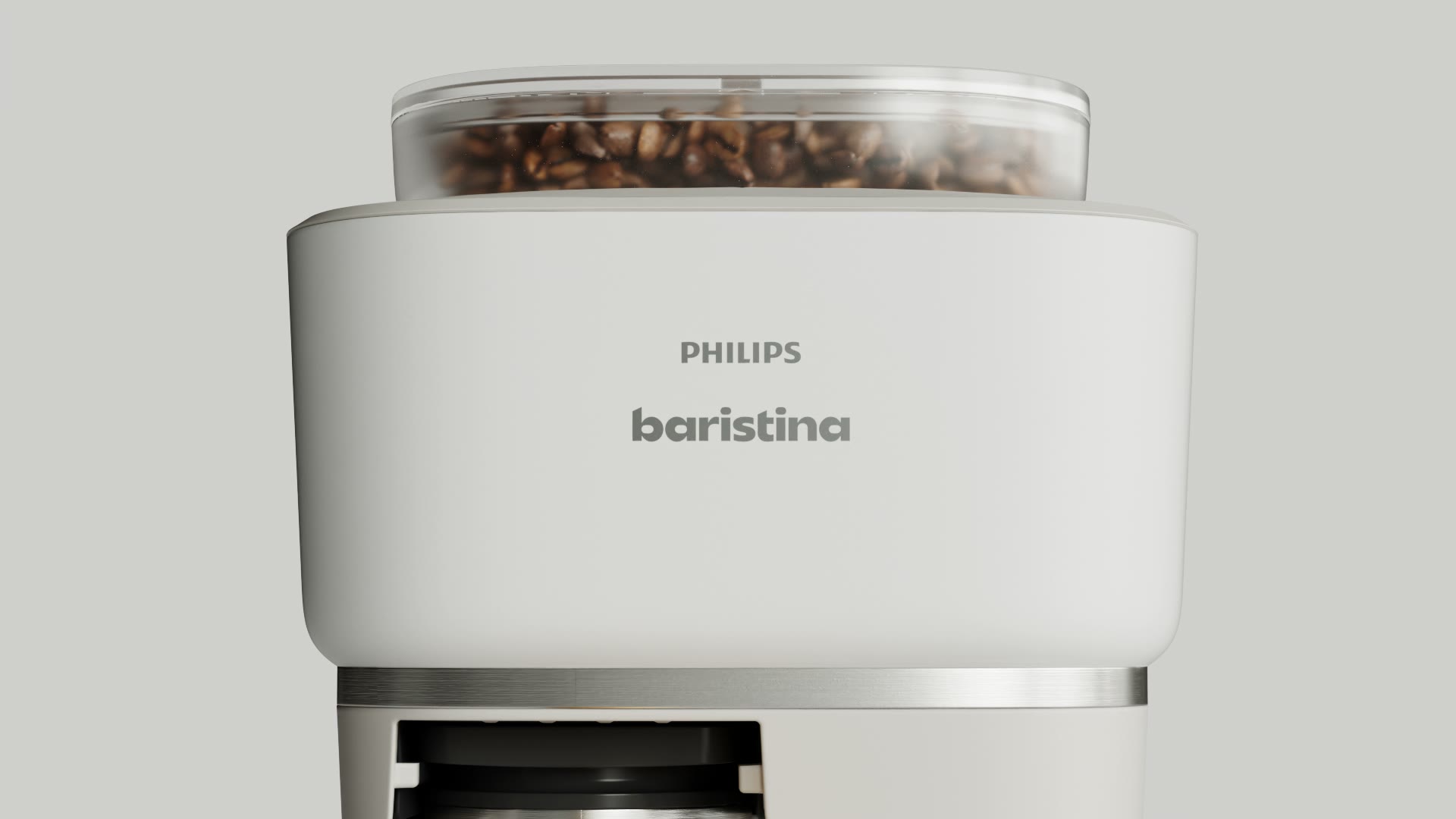Het Philips Baristina-logo op de bonenhouder.