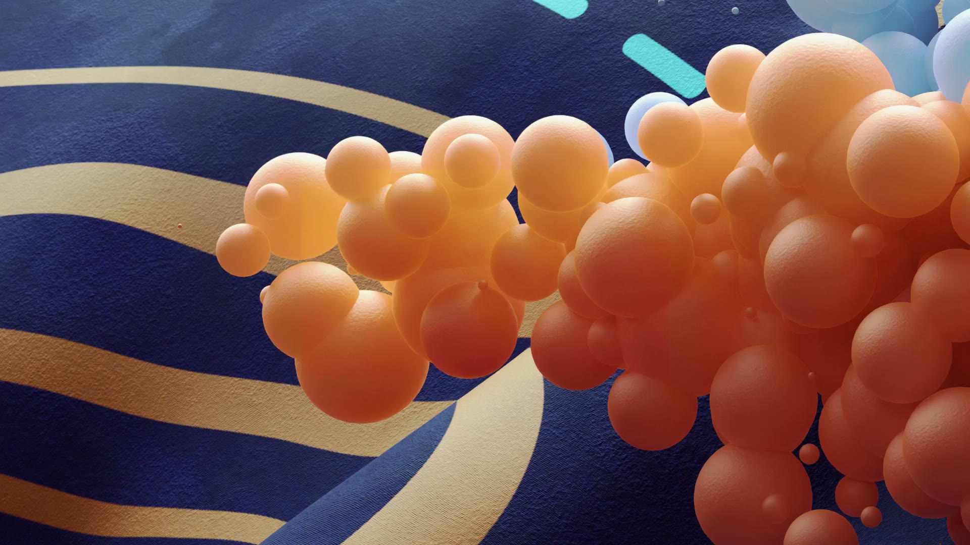 Oranje en blauwe bolletjes golven over een donkerblauwe ondergrond.